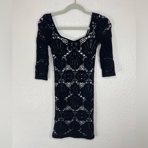 Intimately Free People Lace Black White Long Sleeve Medallion Bodycon Mini Dress - Picture 8 of 8